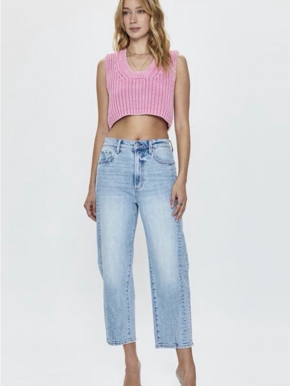 PISTOLA Pink Chunky Knit V-Neck Sweater Vest